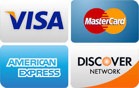 Credit cards accepted: Visa, Master Card, Discover and American Express